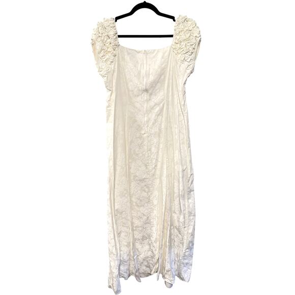 Vintage 80s Hawaiian XL Off the Shoulder Maxi Dress Floral Wedding Ivory White - Picture 4 of 9